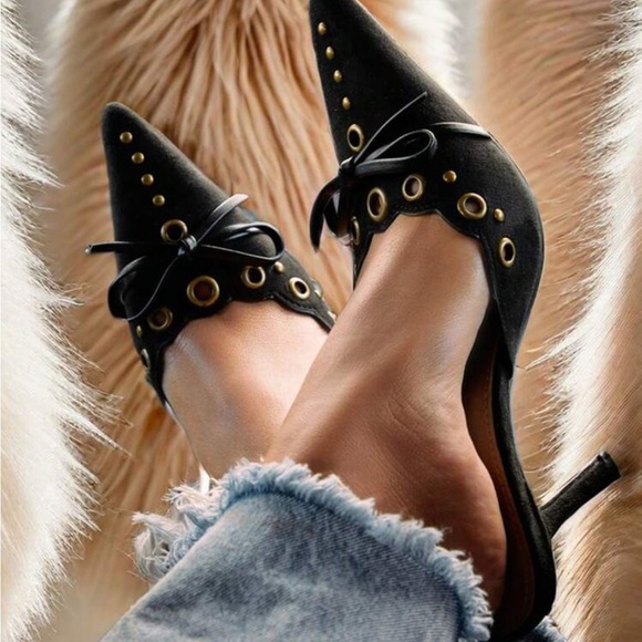 Stiletto Faux Suede Thin High Heel Pumps Pointy Toe Elegant Bowknot - Picture 1 of 4